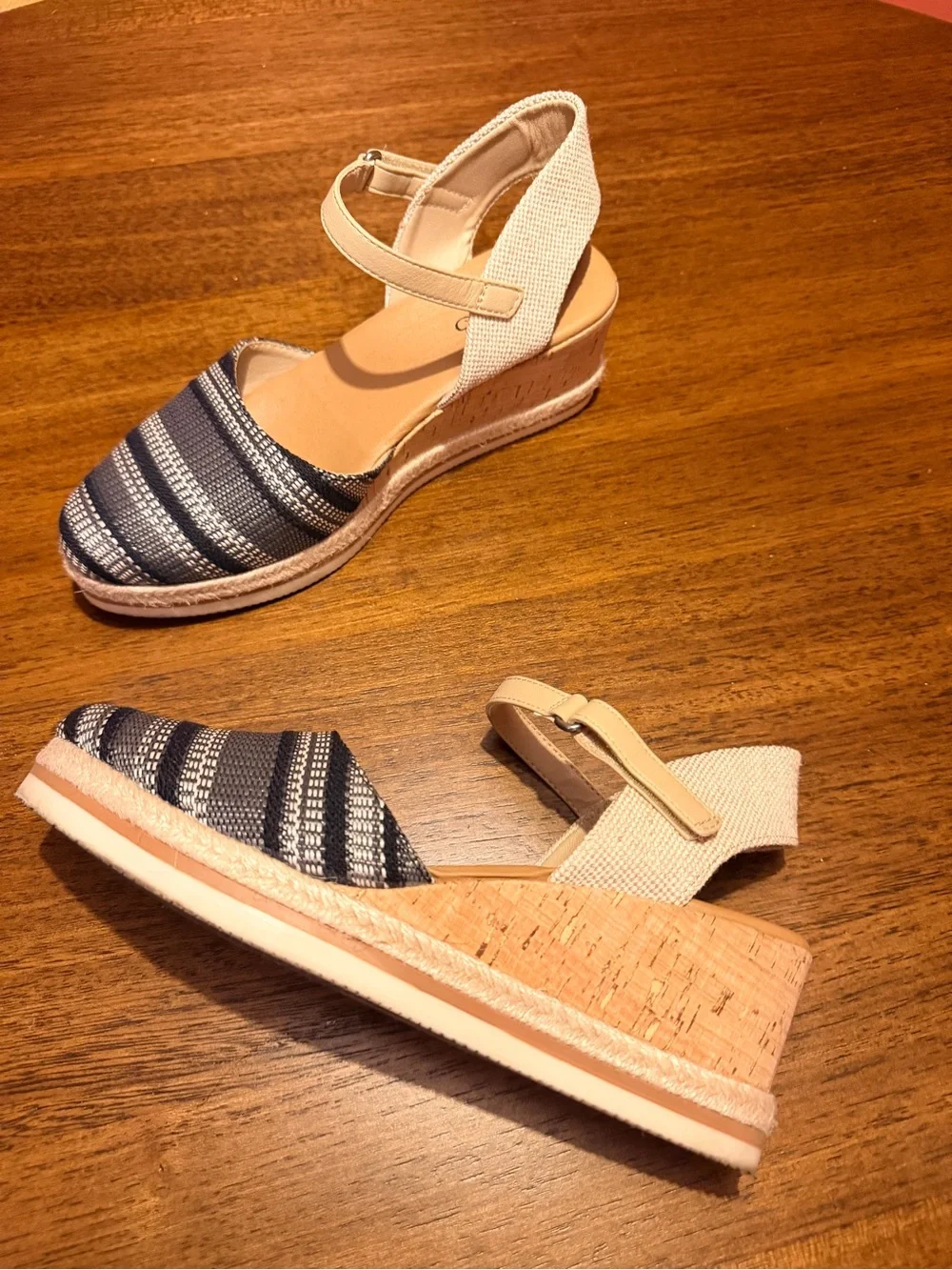 Baretraps Woven black and white Wedge Sandals - Women's Ankle Strap Espadrille